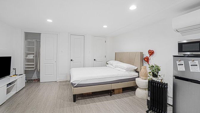 Bedroom, Interior, Recessed Lighting, Wood Texture Flooring