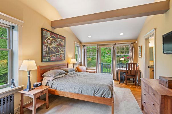 Bedroom, Interior, Recessed Lighting, Wooden Beams, Wood Texture Flooring