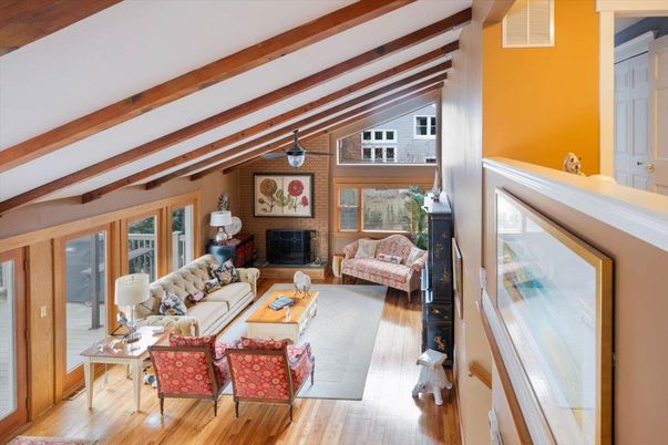 Fireplace, Interior, Living room, Stone Walls, Wooden Beams, Wood Texture Flooring