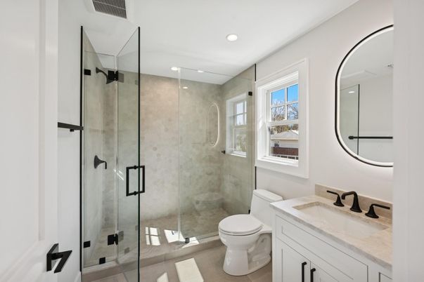 Bathroom, Glass Shower, Interior, Recessed Lighting