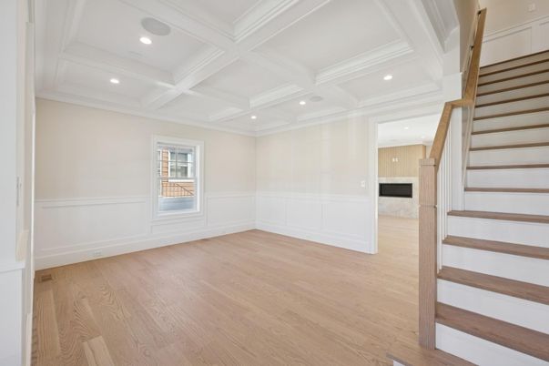 Empty room, Interior, Recessed Lighting, Wood Texture Flooring
