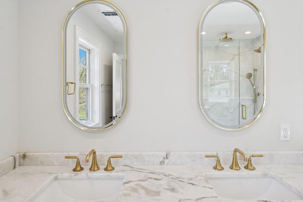 Bathroom, Dual Sink Vanities, Glass Shower, Interior, Marble Walls