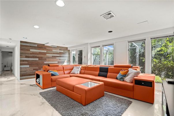 Interior, Living room, Marble, Recessed Lighting, Wooden Walls
