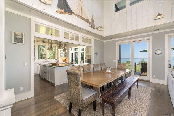 Dining room, Interior, Kitchen, Pendant Lights, Water, Wood Texture Flooring