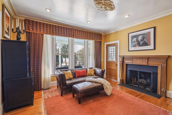 Fireplace, Interior, Recessed Lighting, Wood Texture Flooring