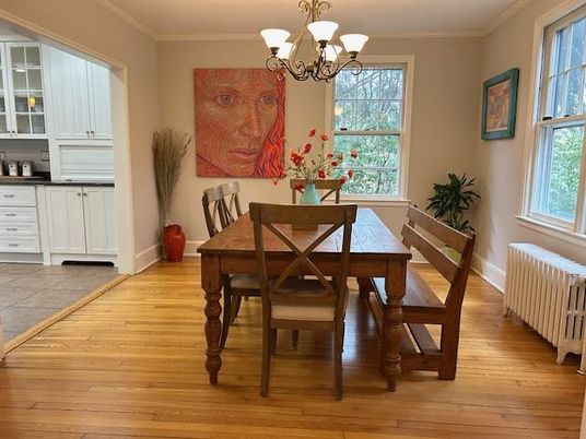 Chandelier, Dining room, Interior, Wood Texture Flooring