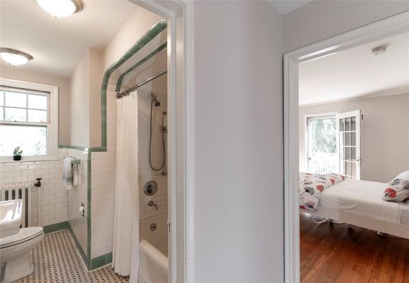 Bathroom, Bedroom, Glass Shower, Interior, Wood Texture Flooring