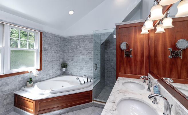Bathroom, Dual Sink Vanities, Glass Shower, Interior