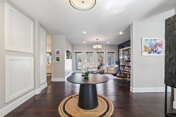 Interior, Living room, Pendant Lights, Recessed Lighting, Wood Texture Flooring