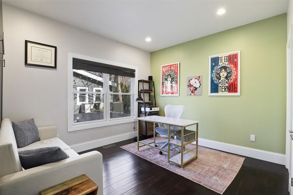 Home Office, Interior, Recessed Lighting, Wood Texture Flooring