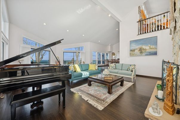 Interior, Living room, Piano, Recessed Lighting, Wood Texture Flooring