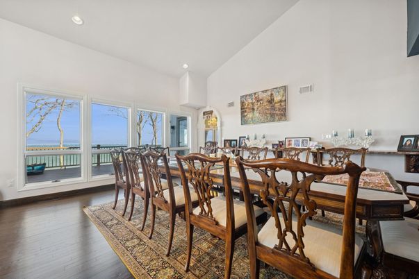 Dining room, Interior, Recessed Lighting, Wood Texture Flooring