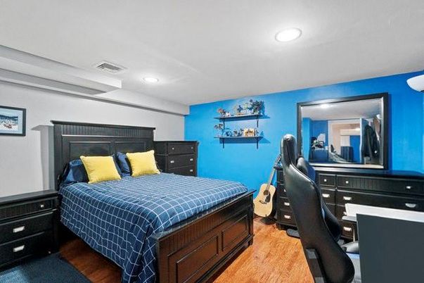 Bedroom, Home Office, Interior, Recessed Lighting, Wood Texture Flooring