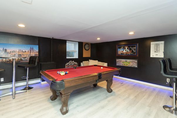 Billiard Table, Game Room, Interior, Recessed Lighting, Wood Texture Flooring