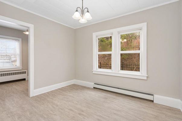 Empty room, Interior, Pendant Lights, Wood Texture Flooring
