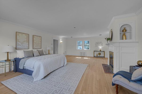 Bedroom, Fireplace, Interior, Wood Texture Flooring