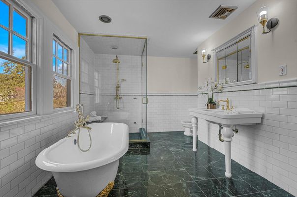 Bathroom, Dual Sink Vanities, Free Standing Baths, Glass Shower, Interior, Marble