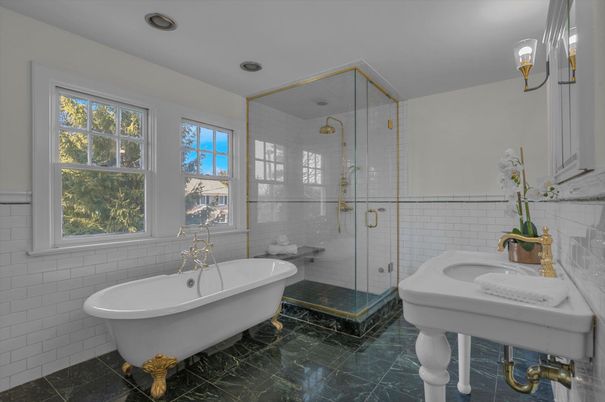 Bathroom, Free Standing Baths, Glass Shower, Interior, Marble, Recessed Lighting