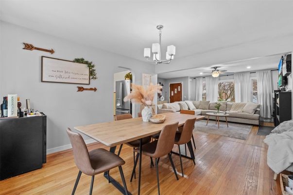 Chandelier, Dining room, Interior, Living room, Recessed Lighting, Wood Texture Flooring