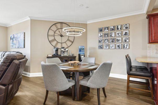 Dining room, Interior, Pendant Lights, Wood Texture Flooring