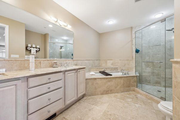 Bathroom, Dual Sink Vanities, Glass Shower, Interior, Recessed Lighting
