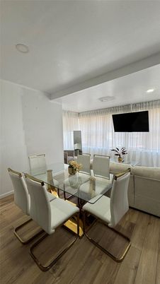 Dining room, Interior, Recessed Lighting, Wood Texture Flooring