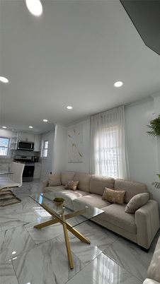 Interior, Kitchen, Living room, Marble, Recessed Lighting, Stainless Steel Appliances