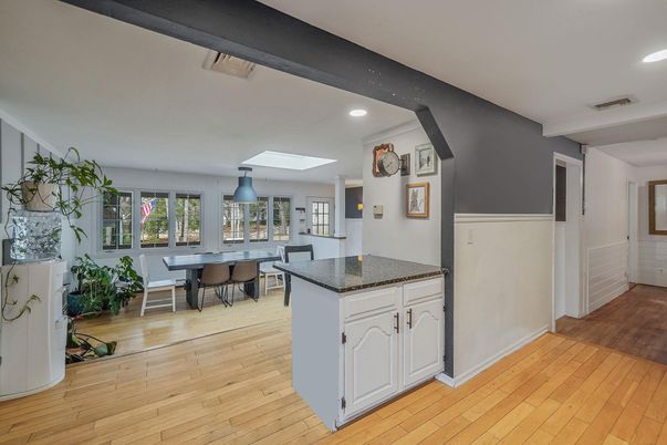 Dining room, Interior, Recessed Lighting, Wood Texture Flooring