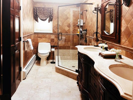 Bathroom, Dual Sink Vanities, Glass Shower, Interior