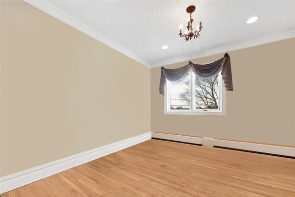Chandelier, Empty room, Interior, Recessed Lighting, Wood Texture Flooring