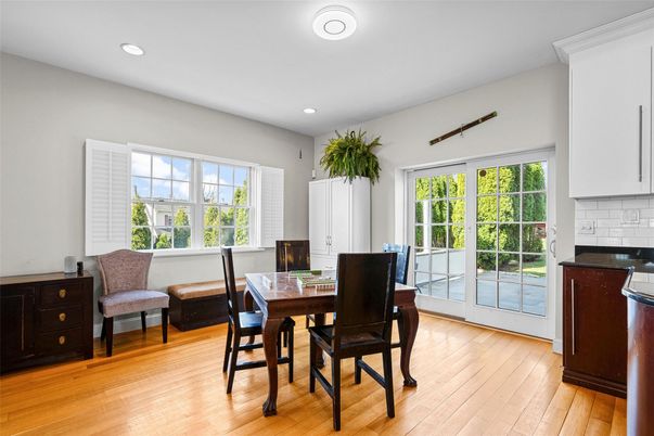 Dining room, Interior, Recessed Lighting, Wood Texture Flooring