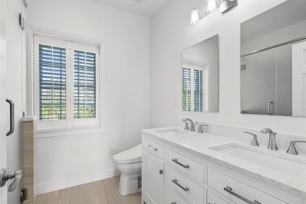 Bathroom, Dual Sink Vanities, Interior, Wood Texture Flooring