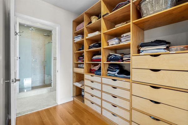 Bathroom, Glass Shower, Interior, Walk-in Closets, Wood Texture Flooring