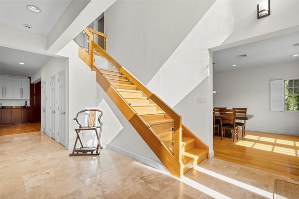 Dining room, Interior, Recessed Lighting, Wood Texture Flooring