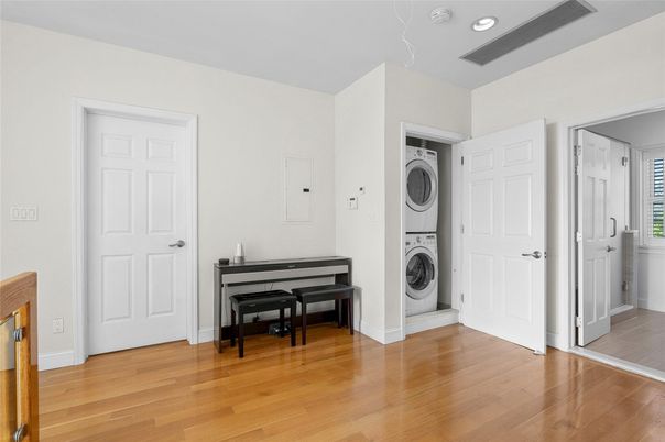 Interior, Piano, Recessed Lighting, Utility Closets, Washer, Wood Texture Flooring