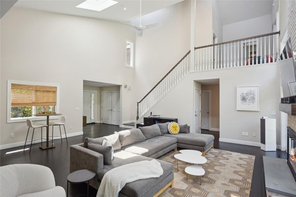 Fireplace, Interior, Living room, Piano, Recessed Lighting, Wood Texture Flooring