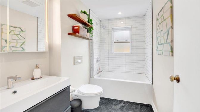 Bathroom, Interior, Recessed Lighting, Wood Texture Flooring
