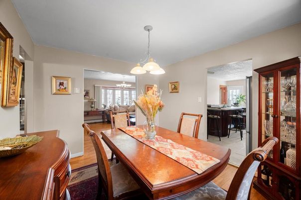 Dining room, Interior, Pendant Lights, Wood Texture Flooring