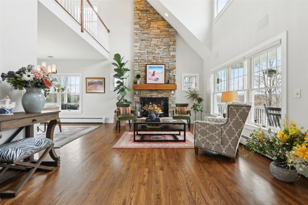 Fireplace, Interior, Living room, Stone Walls, Wood Texture Flooring