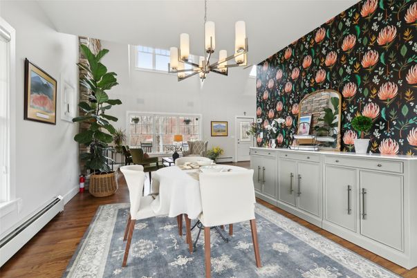 Chandelier, Dining room, Interior, Pendant Lights, Wood Texture Flooring