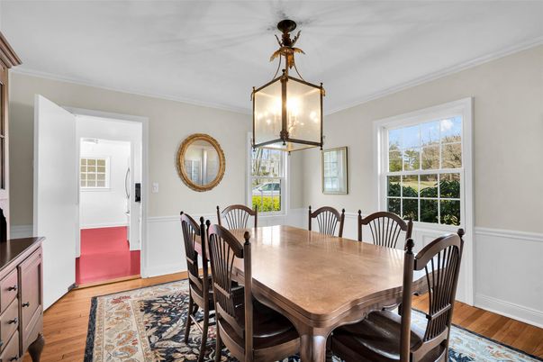 Dining room, Interior, Pendant Lights, Wood Texture Flooring