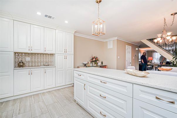 Chandelier, Interior, Kitchen, Pendant Lights, Recessed Lighting, Wood Texture Flooring