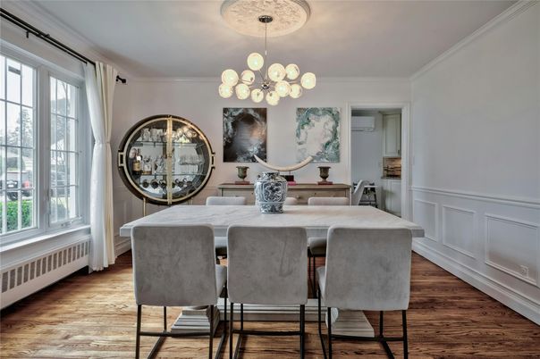 Dining room, Interior, Pendant Lights, Wood Texture Flooring