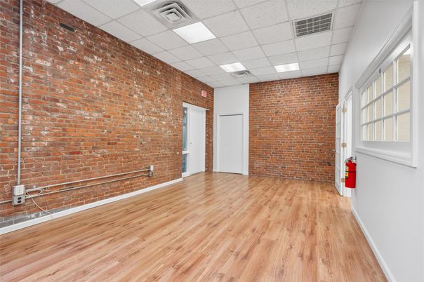 Empty room, Interior, Recessed Lighting, Stone Walls, Wood Texture Flooring