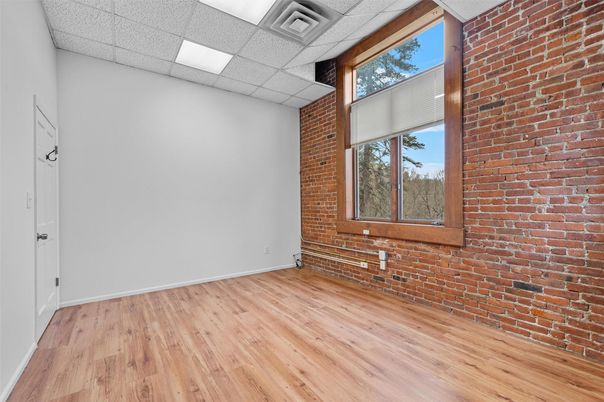 Empty room, Interior, Recessed Lighting, Stone Walls, Wood Texture Flooring