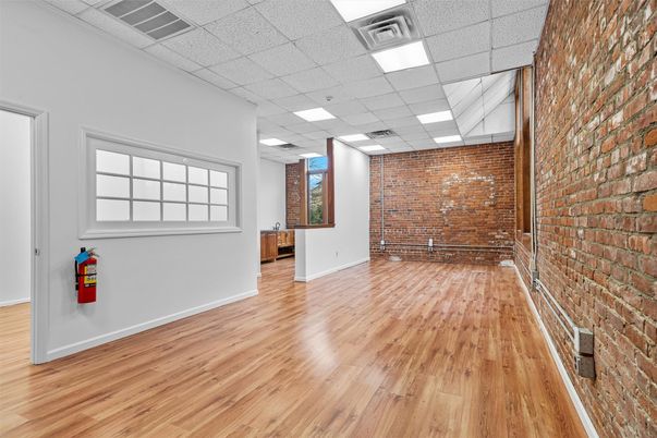 Empty room, Interior, Recessed Lighting, Stone Walls, Wood Texture Flooring
