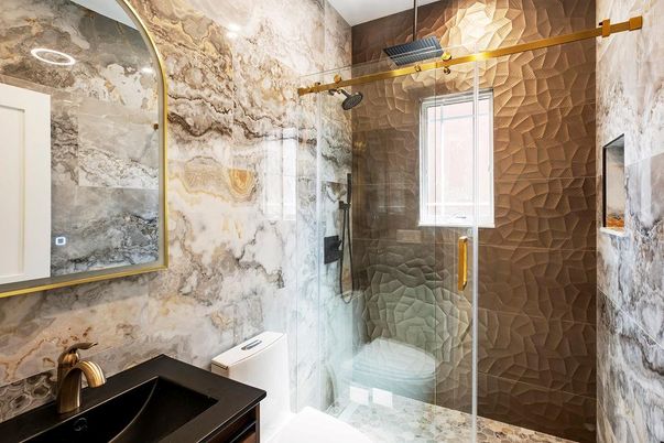 Bathroom, Glass Shower, Interior, Recessed Lighting