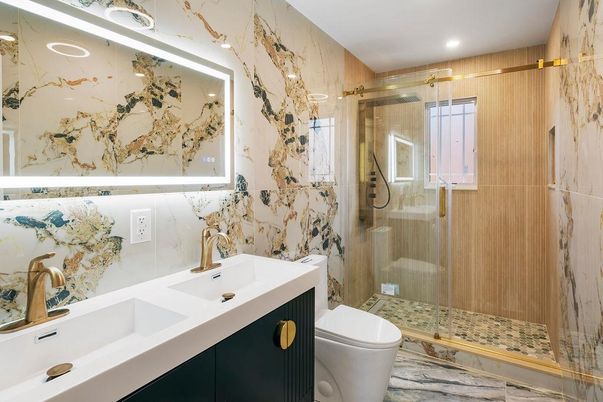 Bathroom, Glass Shower, Interior, Recessed Lighting