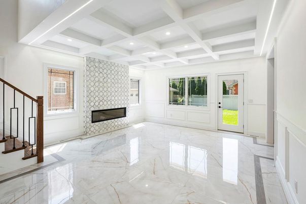 Empty room, Fireplace, Interior, Marble, Recessed Lighting