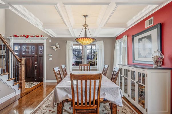 Dining room, Interior, Pendant Lights, Wood Texture Flooring